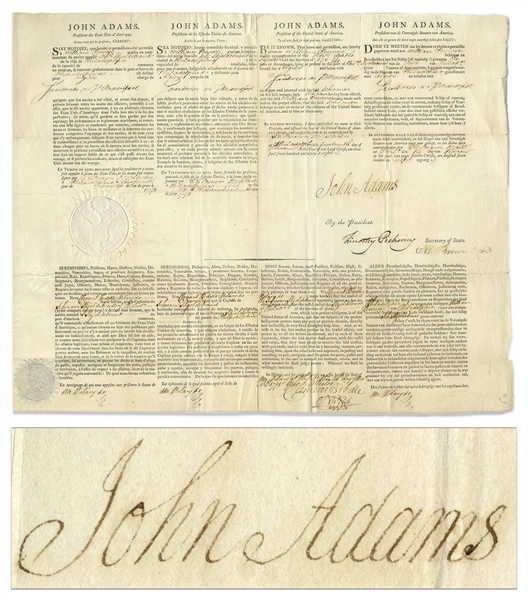 John Adams 4-Language Ship's Papers Signed as President During the French-American Naval Quasi-War